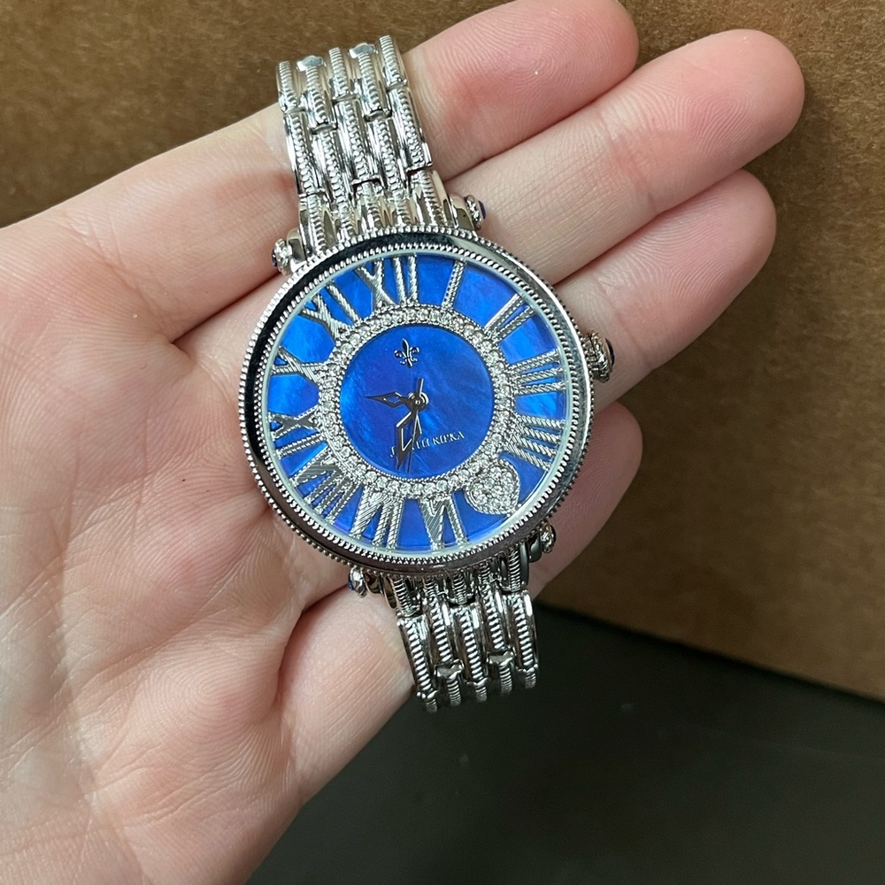 Judith ripka blue face watch silver CZ stainlesss